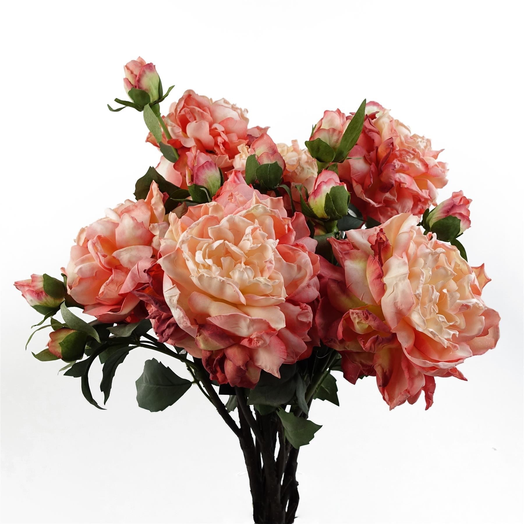 6 x 60cm Peony Artificial Flower Pink - 6 flowers 18 buds - Premium Quality