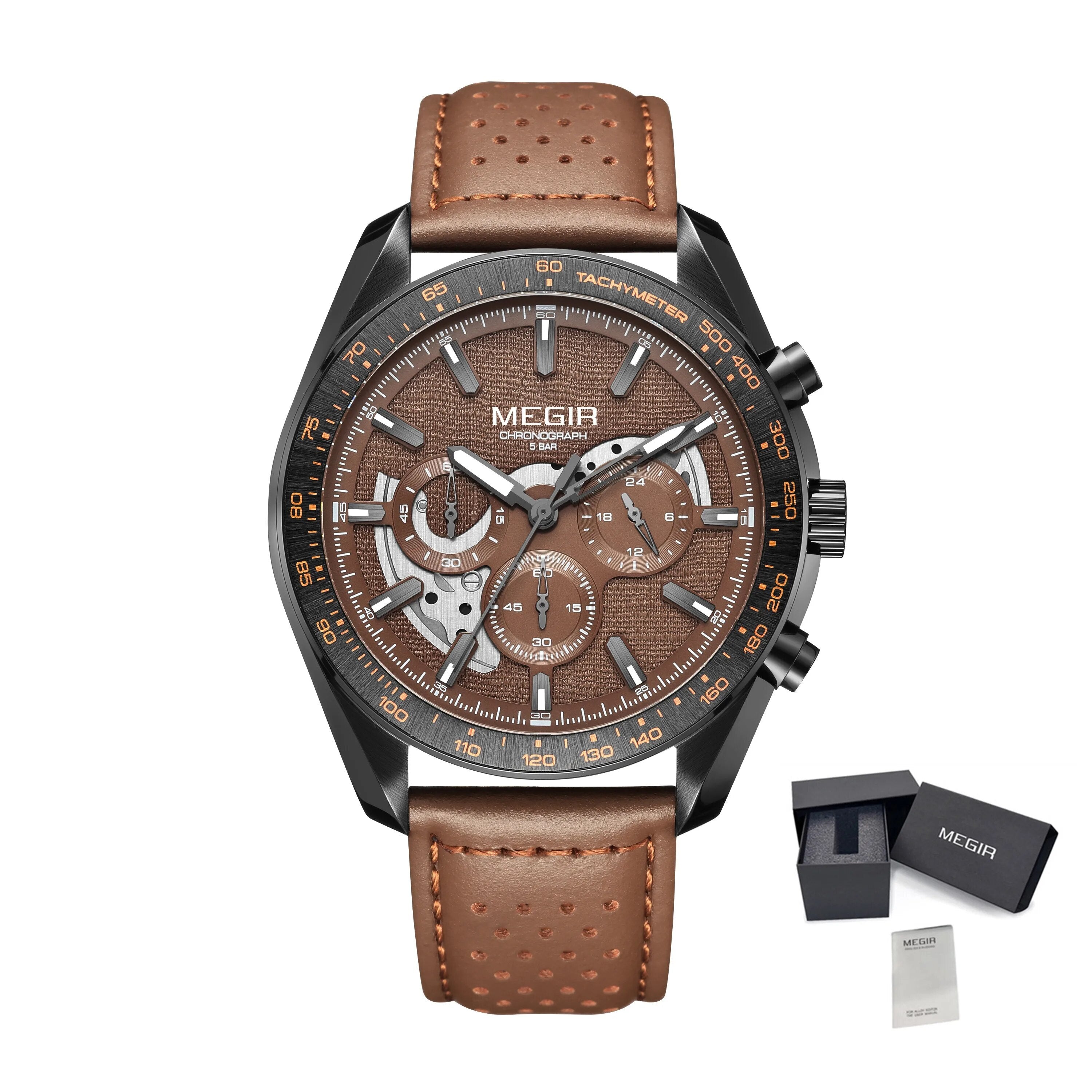 MEGIR Luxury Men's Business Casual Watches Leather Waterproof Quartz Chronograph Male Clock Wristwatch Relogio Masculino 8408
