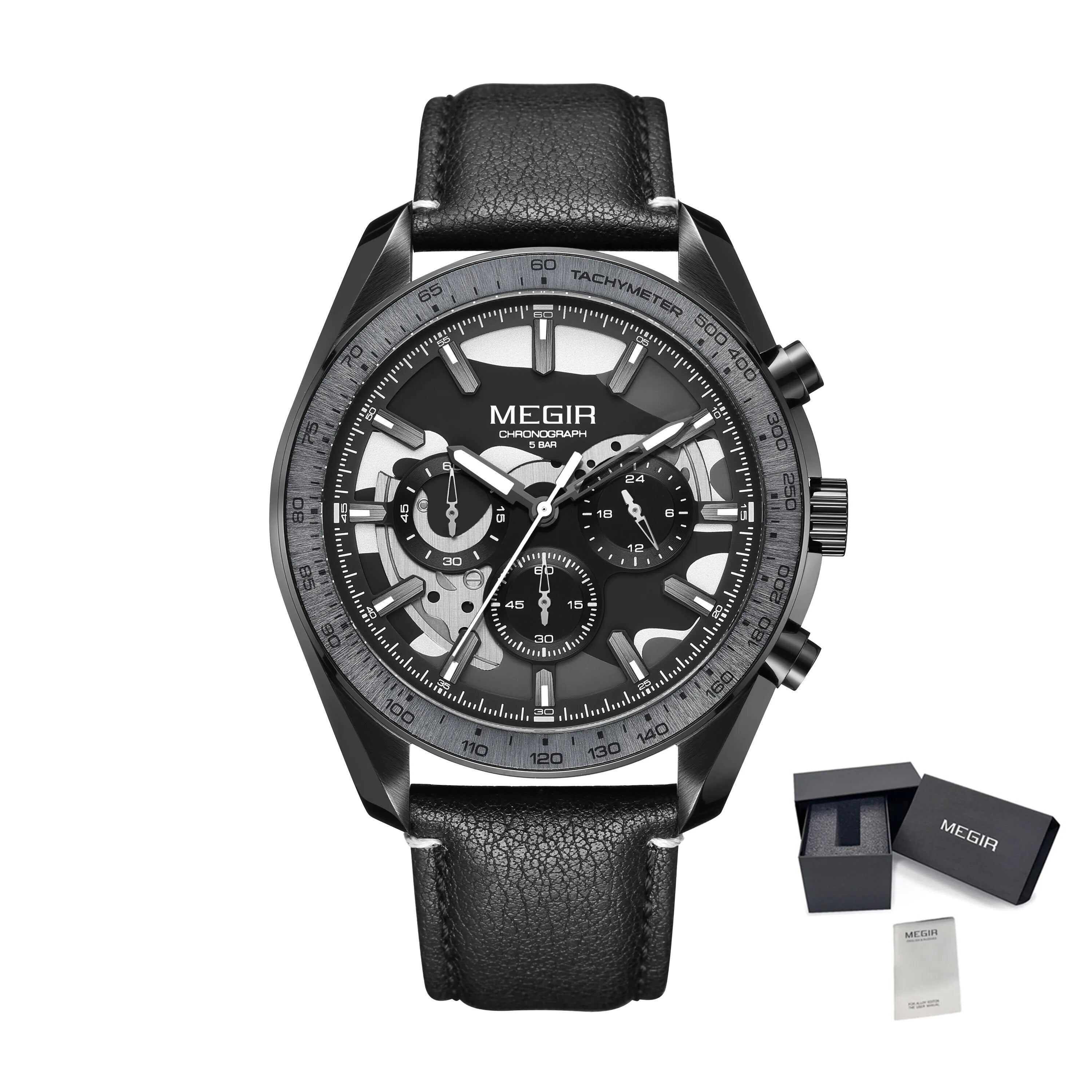 MEGIR Luxury Men's Business Casual Watches Leather Waterproof Quartz Chronograph Male Clock Wristwatch Relogio Masculino 8408