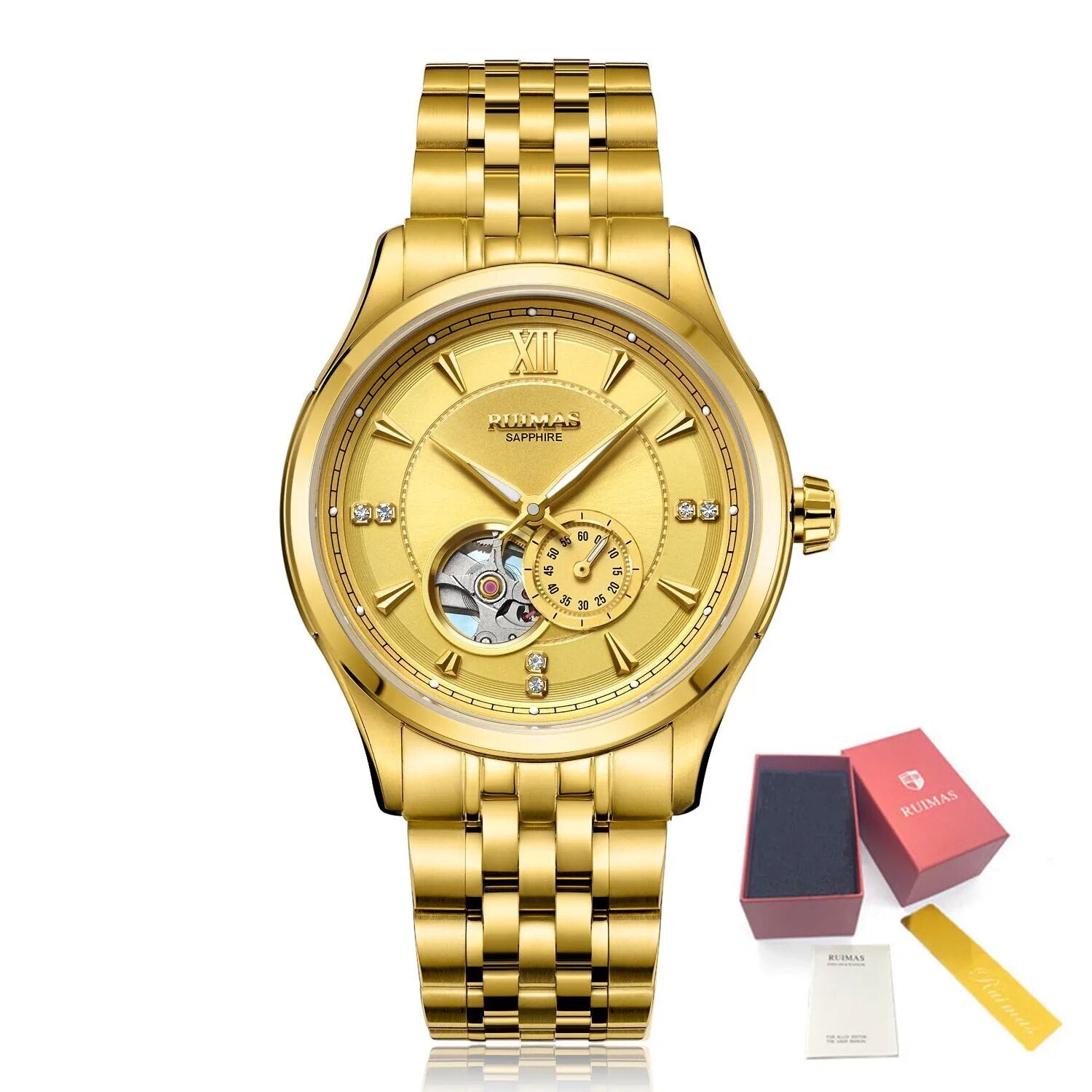 RUIMAS Luxury Men Mechanical Watches Sapphire Glass Stainless Steel Bracelet Business Casual WristWatch Clock Montre Homme 6736