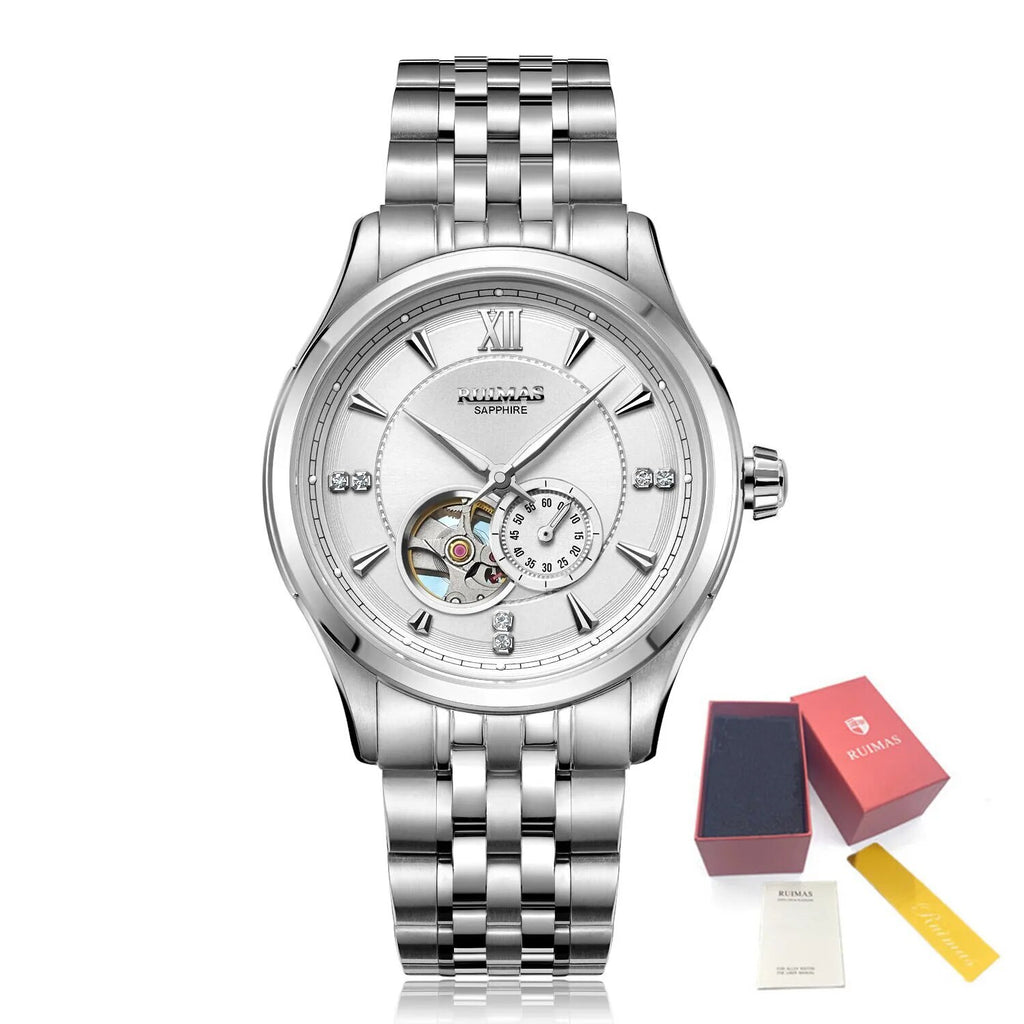 RUIMAS Luxury Men Mechanical Watches Sapphire Glass Stainless Steel Bracelet Business Casual WristWatch Clock Montre Homme 6736