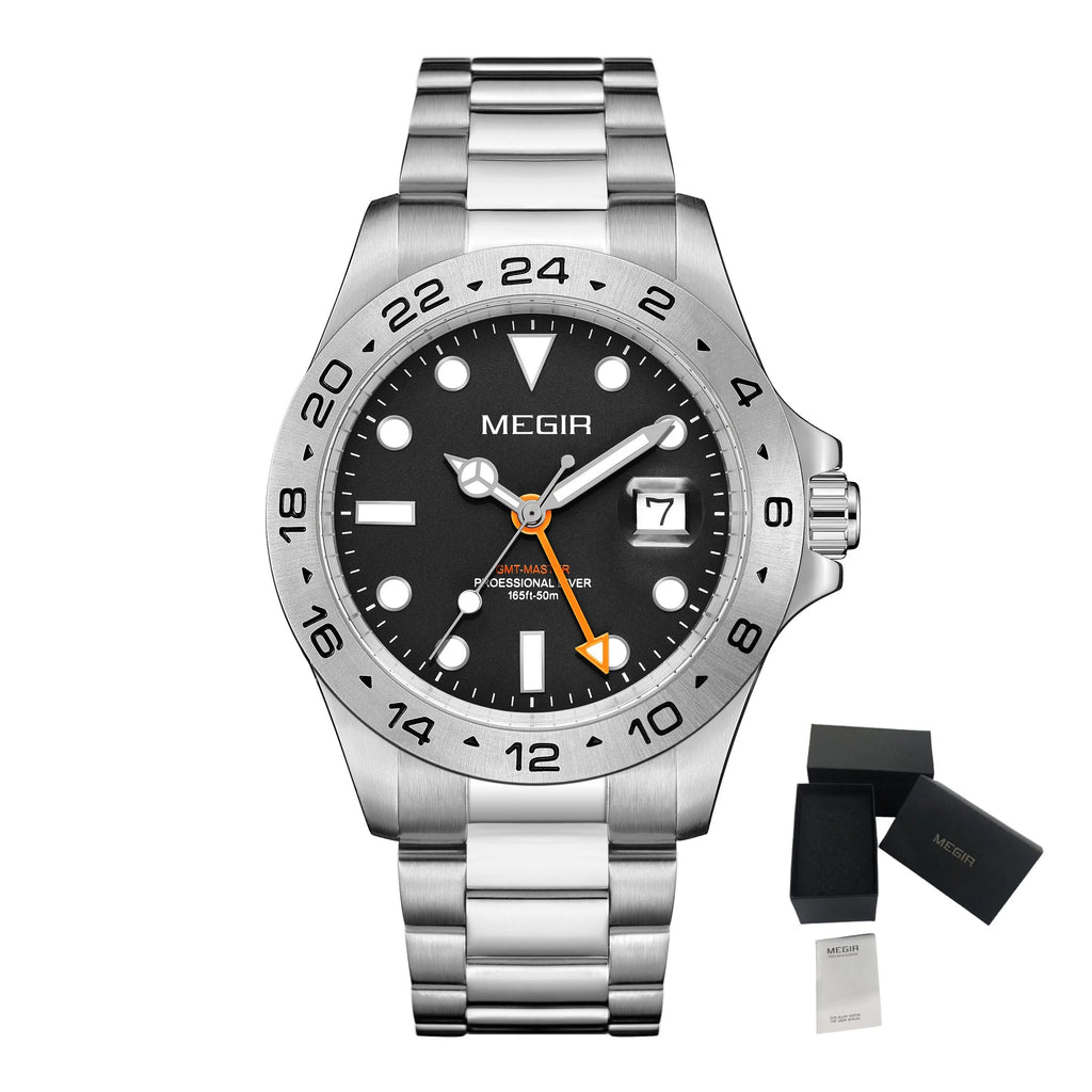 MEGIR Original Luxury Men Analogue Quartz Watch Luminous 5ATM Waterproof Business WristWatch Stainless Steel Clock Montre Homme 8404