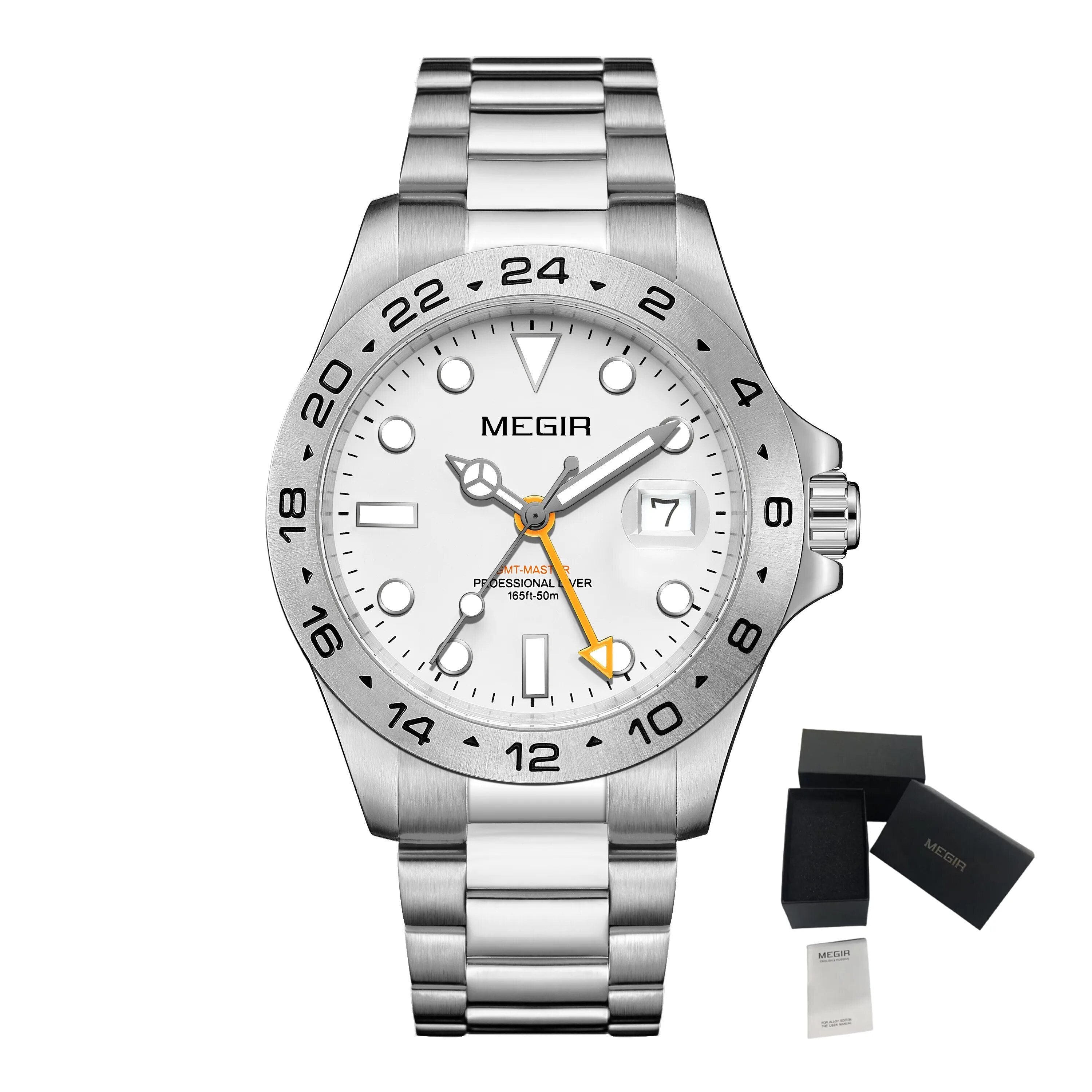 MEGIR Original Luxury Men Analogue Quartz Watch Luminous 5ATM Waterproof Business WristWatch Stainless Steel Clock Montre Homme 8404