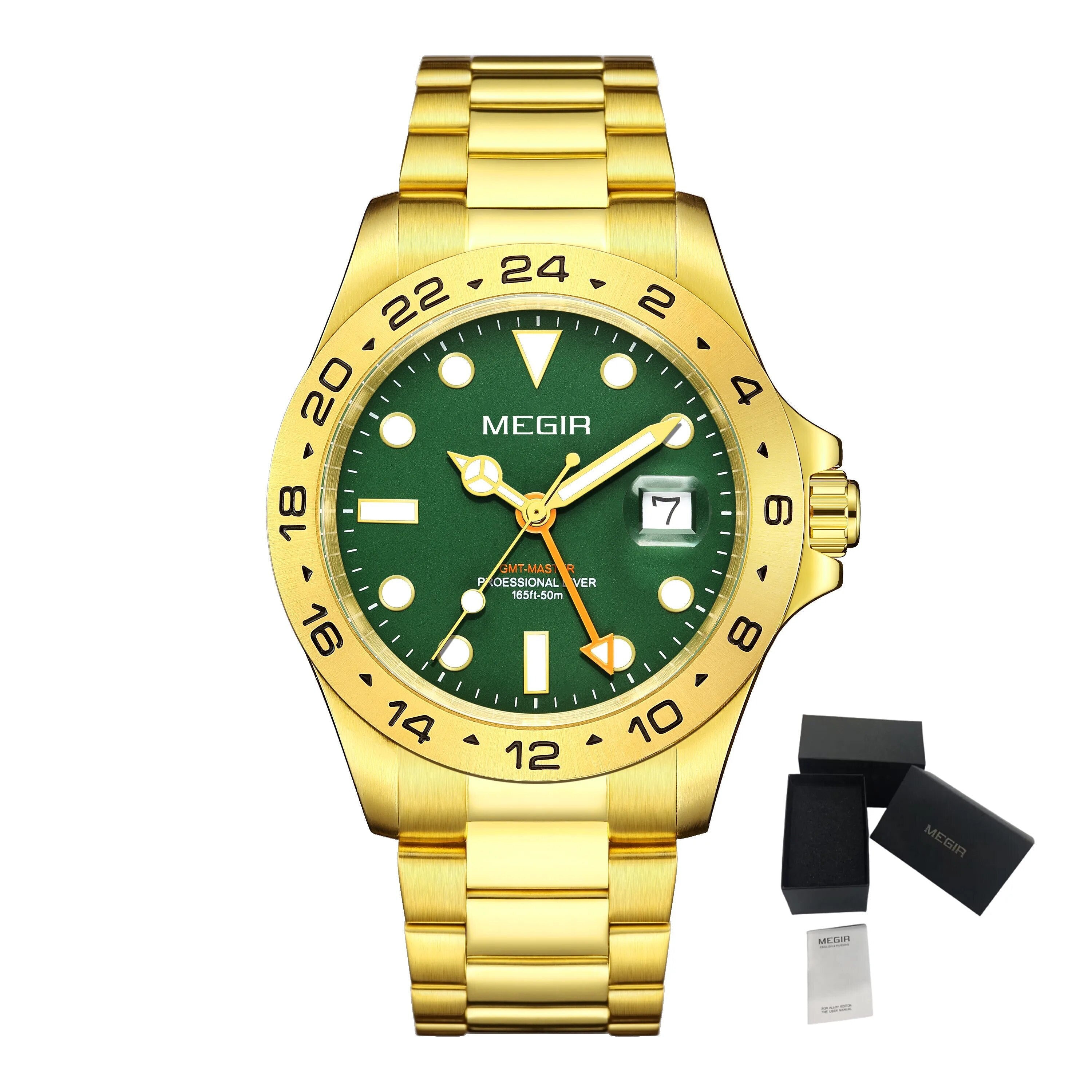 MEGIR Original Luxury Men Analogue Quartz Watch Luminous 5ATM Waterproof Business WristWatch Stainless Steel Clock Montre Homme 8404