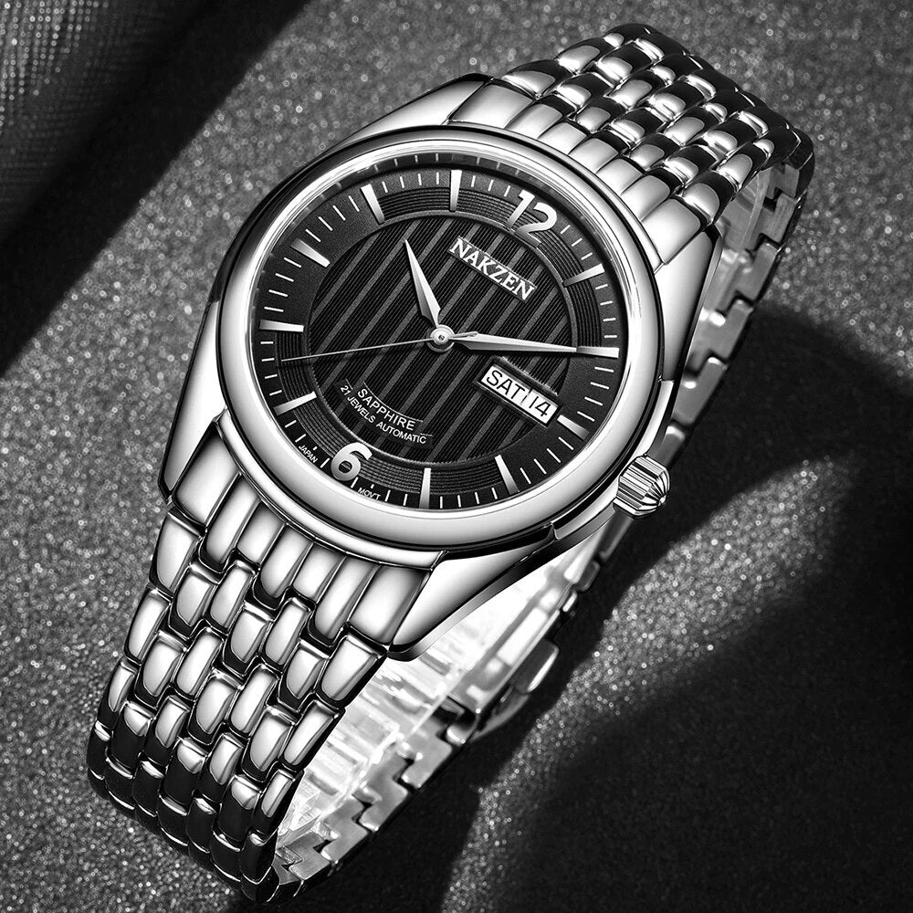 NAKZEN Mens Automatic Mechanical Watch Miyota 8205 Movemen Men Business Waterproof Stainless Steel Watch Clock Relogio Masculino 6009