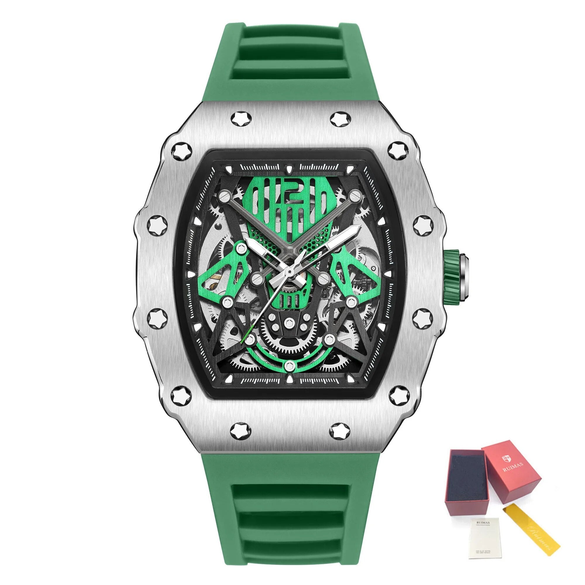 RUIMAS Luxury Watch Men Fashion Automatic Mechanical Watches Clock Silicone Strap Sport Casual Wristwatch Big Dial Reloj Hombre 341