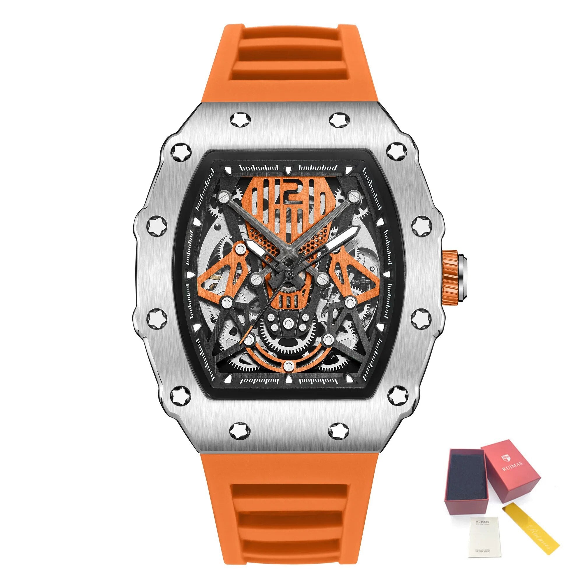 RUIMAS Luxury Watch Men Fashion Automatic Mechanical Watches Clock Silicone Strap Sport Casual Wristwatch Big Dial Reloj Hombre 341
