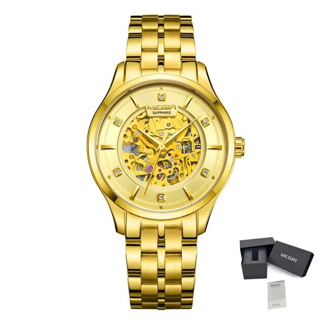 MEGIR Luxury Men Watches Waterproof Automatic Mechanical Watch Stainless Steel Sapphire Gold Business WristWatch Reloj Hombre 62058