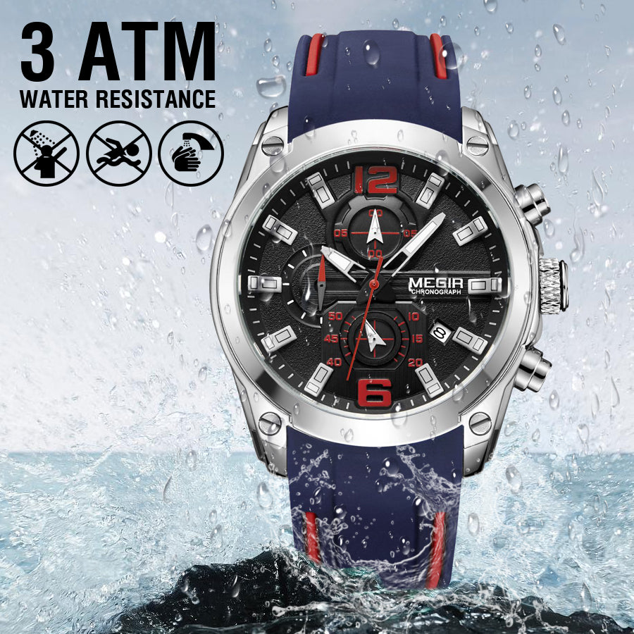 MEGIR Brand Luxury Big Dial Sport Quartz Watch for Men Waterproof Silicone Strap Chronograph Clock Wristwatch Reloj Hombre 2063