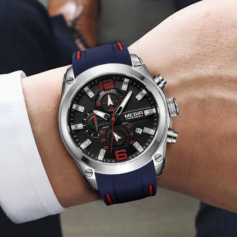 MEGIR Brand Luxury Big Dial Sport Quartz Watch for Men Waterproof Silicone Strap Chronograph Clock Wristwatch Reloj Hombre 2063
