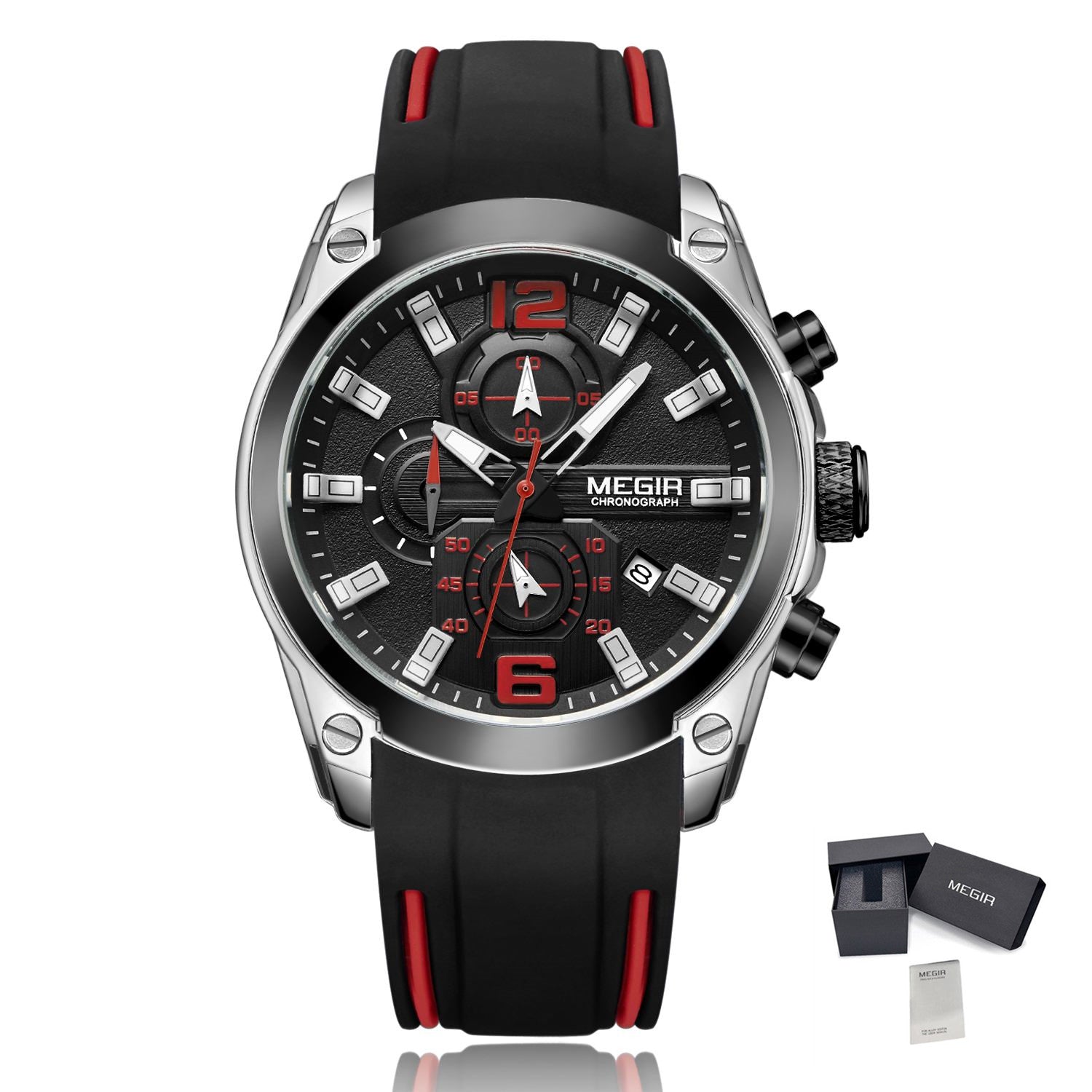 MEGIR Brand Luxury Big Dial Sport Quartz Watch for Men Waterproof Silicone Strap Chronograph Clock Wristwatch Reloj Hombre 2063