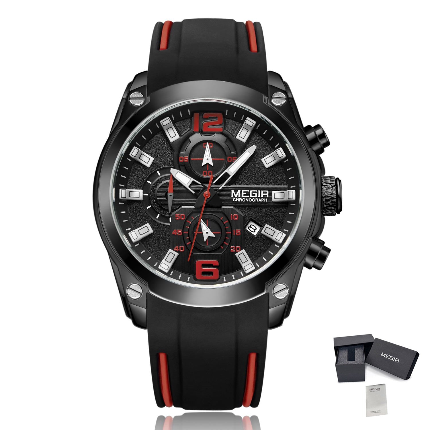 MEGIR Brand Luxury Big Dial Sport Quartz Watch for Men Waterproof Silicone Strap Chronograph Clock Wristwatch Reloj Hombre 2063