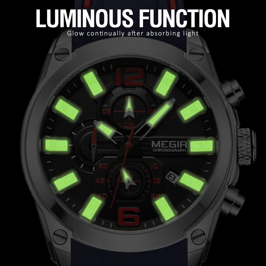 MEGIR Brand Luxury Big Dial Sport Quartz Watch for Men Waterproof Silicone Strap Chronograph Clock Wristwatch Reloj Hombre 2063
