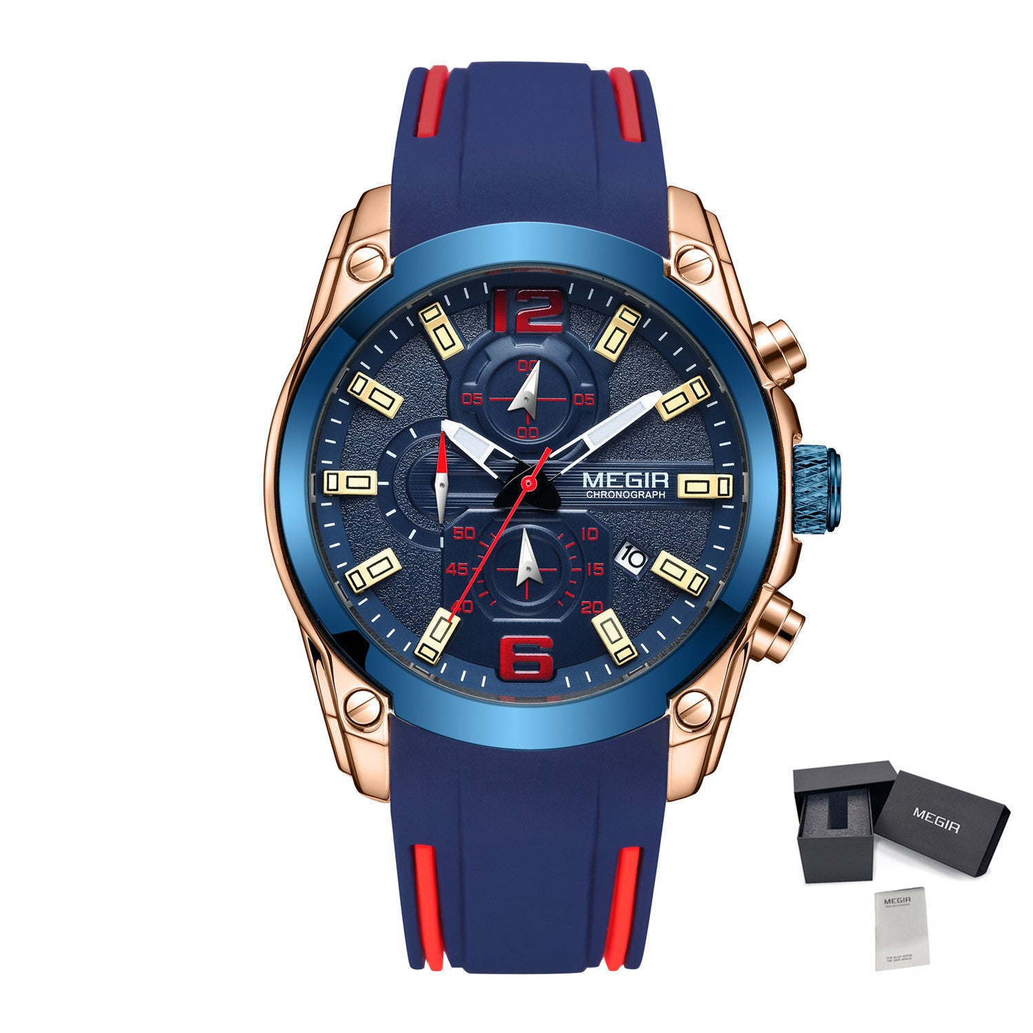 MEGIR Brand Luxury Big Dial Sport Quartz Watch for Men Waterproof Silicone Strap Chronograph Clock Wristwatch Reloj Hombre 2063