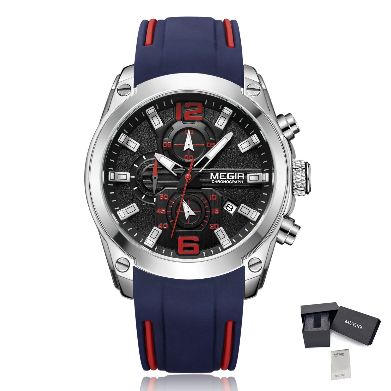 MEGIR Brand Luxury Big Dial Sport Quartz Watch for Men Waterproof Silicone Strap Chronograph Clock Wristwatch Reloj Hombre 2063