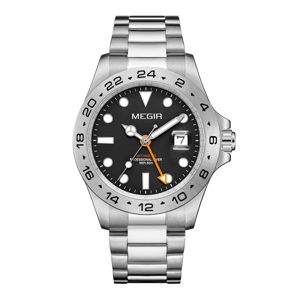 MEGIR Original Luxury Men Analogue Quartz Watch Luminous 5ATM Waterproof Business WristWatch Stainless Steel Clock Montre Homme 8404