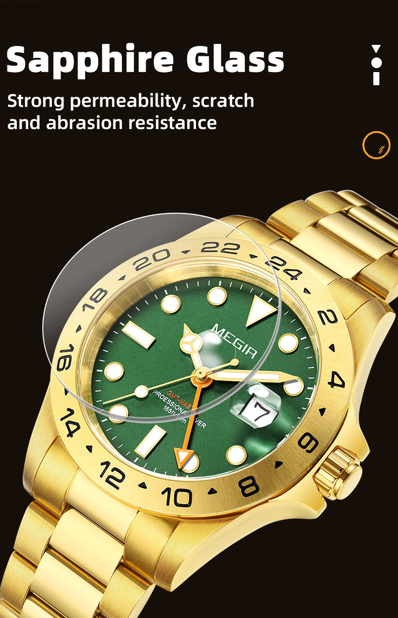 MEGIR Original Luxury Men Analogue Quartz Watch Luminous 5ATM Waterproof Business WristWatch Stainless Steel Clock Montre Homme 8404