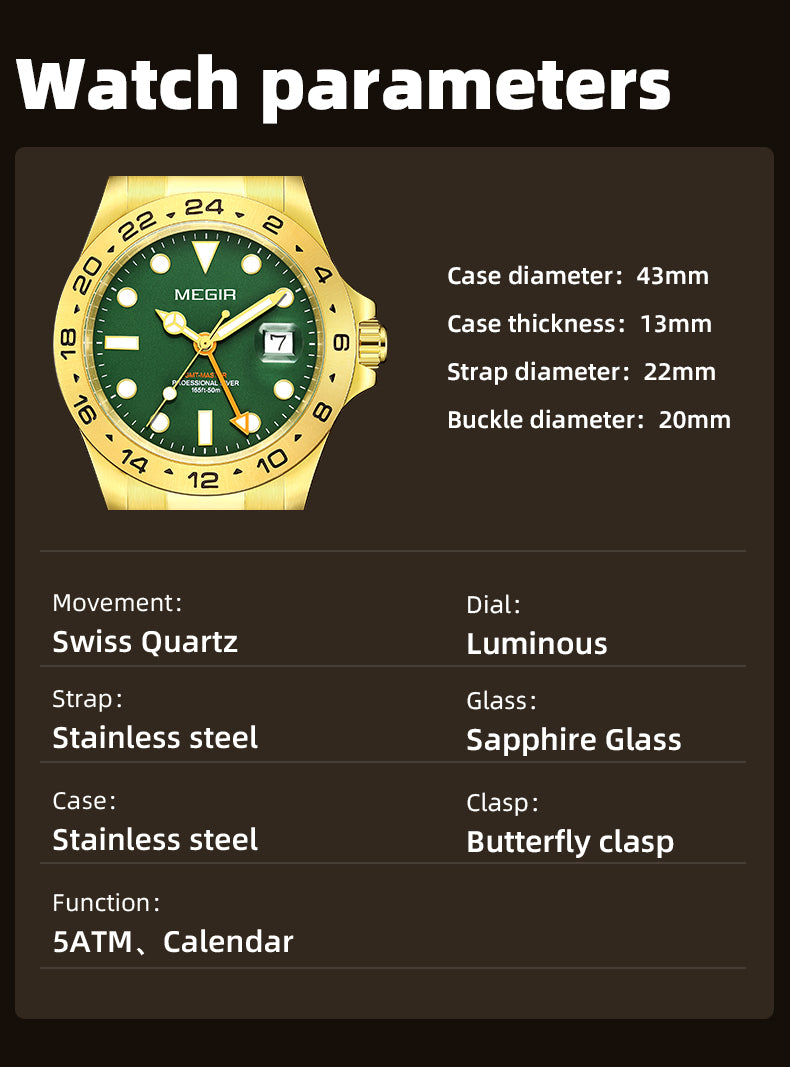 MEGIR Original Luxury Men Analogue Quartz Watch Luminous 5ATM Waterproof Business WristWatch Stainless Steel Clock Montre Homme 8404