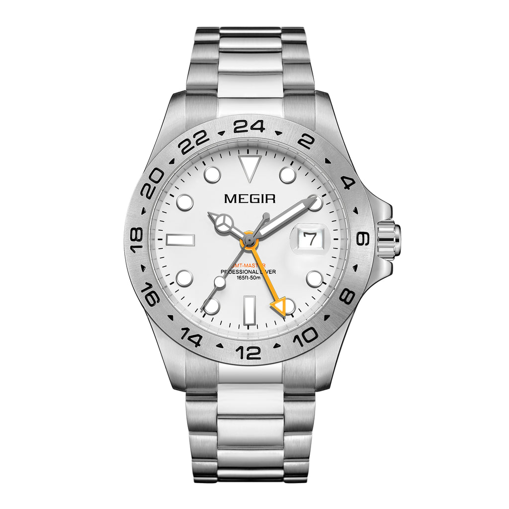 MEGIR Original Luxury Men Analogue Quartz Watch Luminous 5ATM Waterproof Business WristWatch Stainless Steel Clock Montre Homme 8404