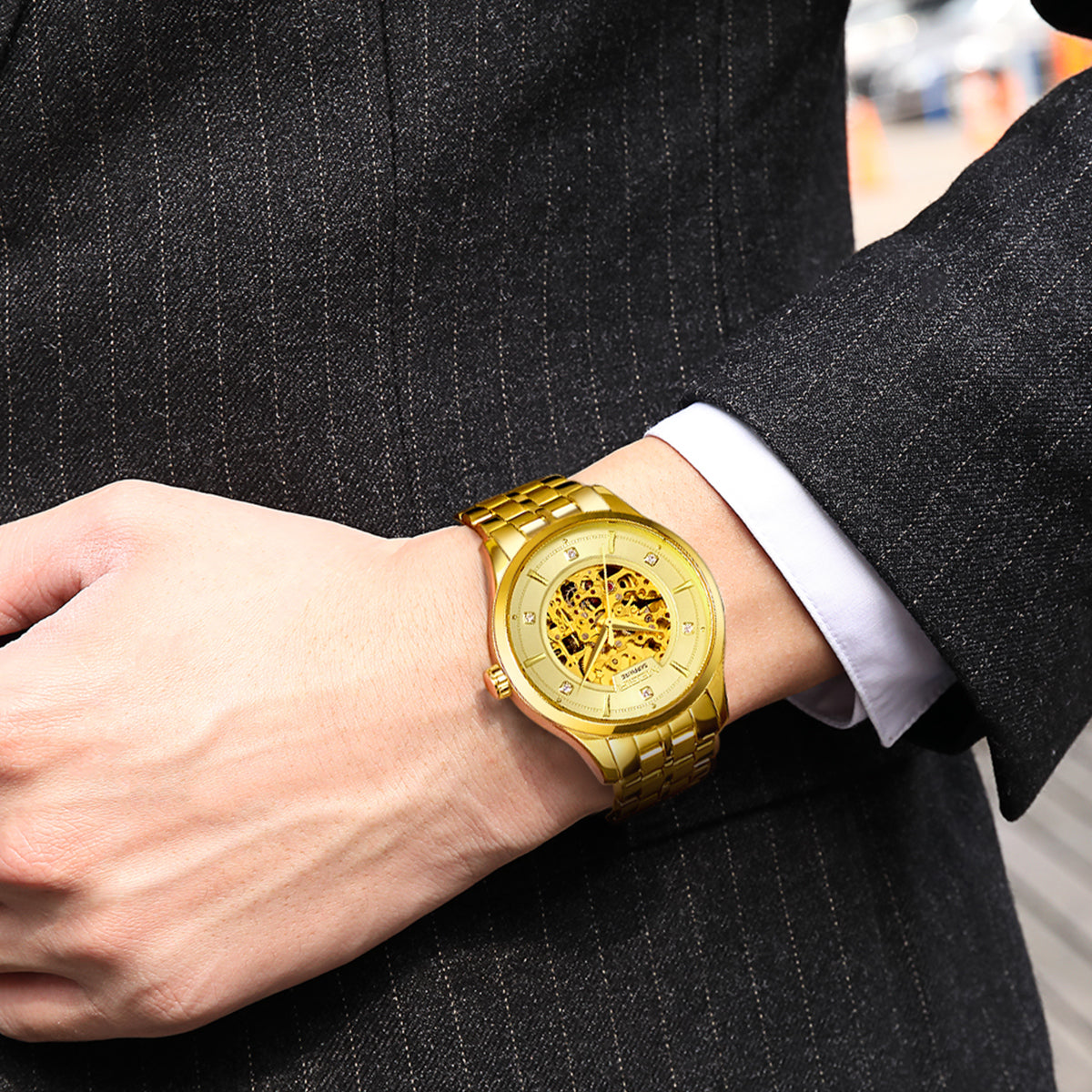 MEGIR Luxury Men Watches Waterproof Automatic Mechanical Watch Stainless Steel Sapphire Gold Business WristWatch Reloj Hombre 62058