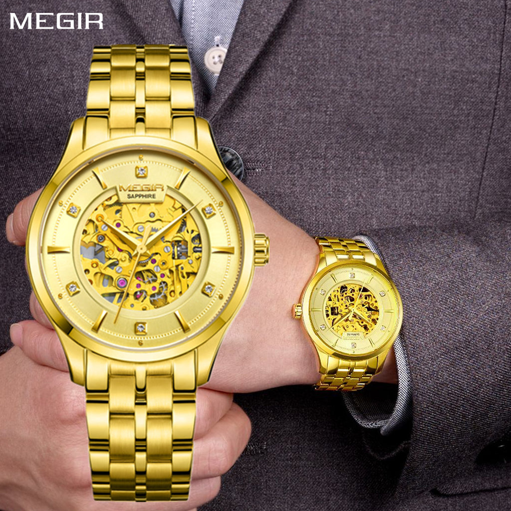 MEGIR Luxury Men Watches Waterproof Automatic Mechanical Watch Stainless Steel Sapphire Gold Business WristWatch Reloj Hombre 62058