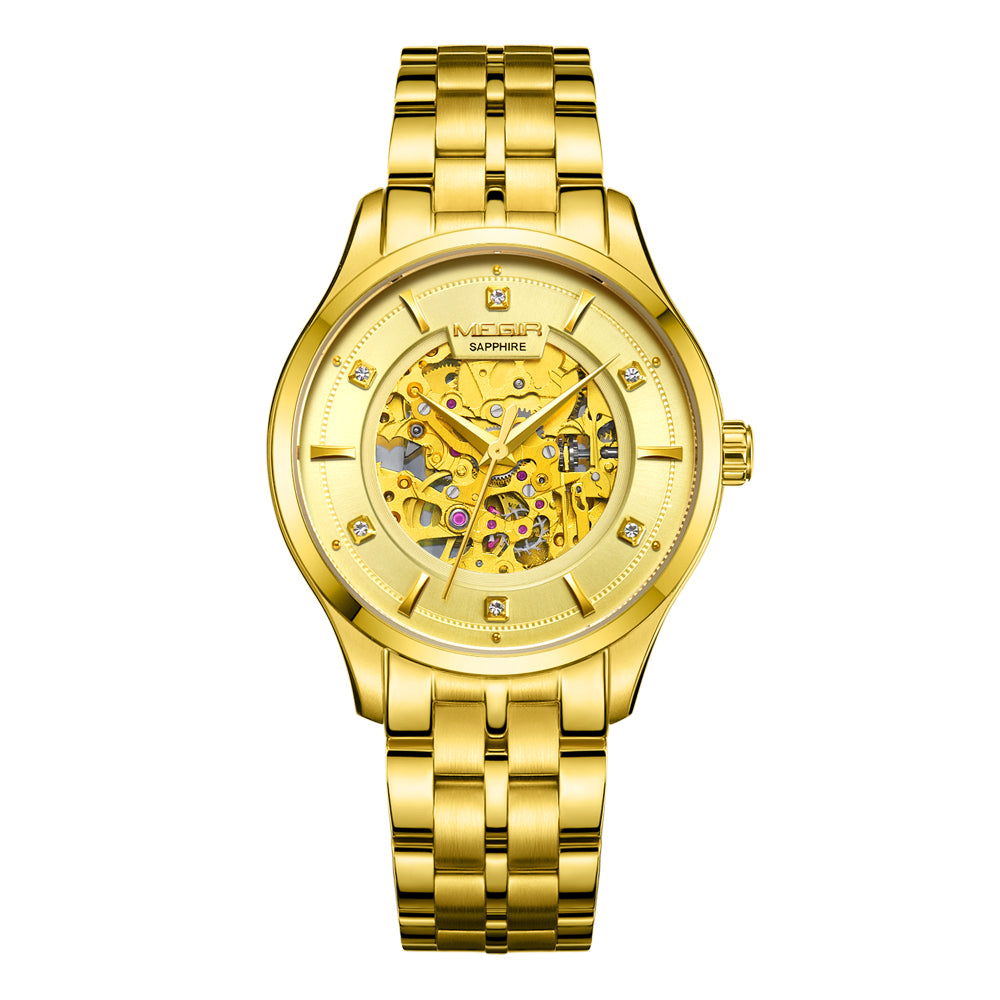 MEGIR Luxury Men Watches Waterproof Automatic Mechanical Watch Stainless Steel Sapphire Gold Business WristWatch Reloj Hombre 62058