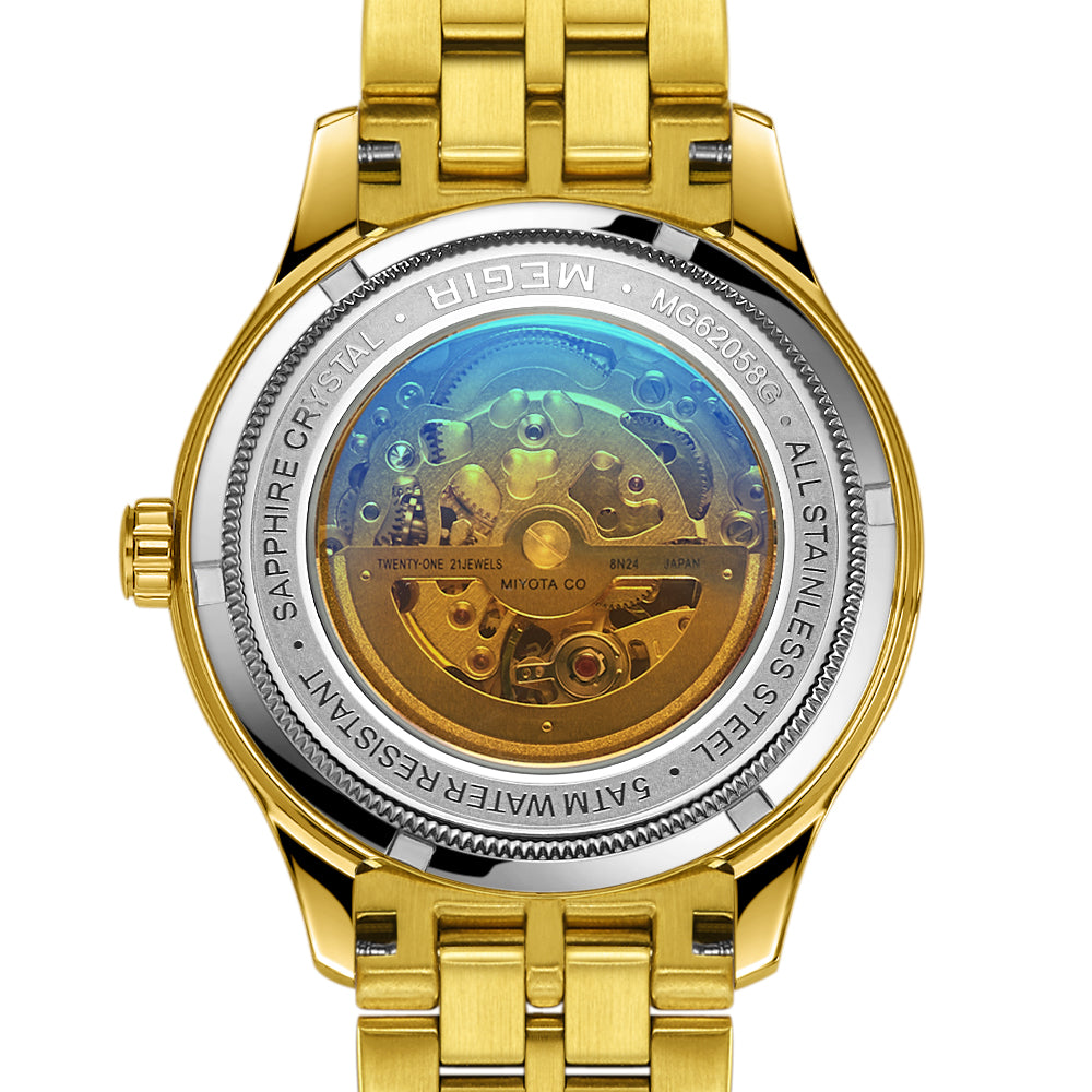MEGIR Luxury Men Watches Waterproof Automatic Mechanical Watch Stainless Steel Sapphire Gold Business WristWatch Reloj Hombre 62058