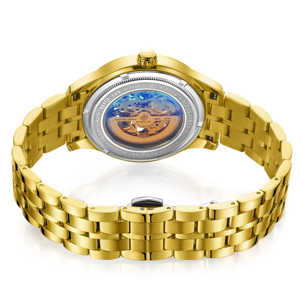 MEGIR Luxury Men Watches Waterproof Automatic Mechanical Watch Stainless Steel Sapphire Gold Business WristWatch Reloj Hombre 62058