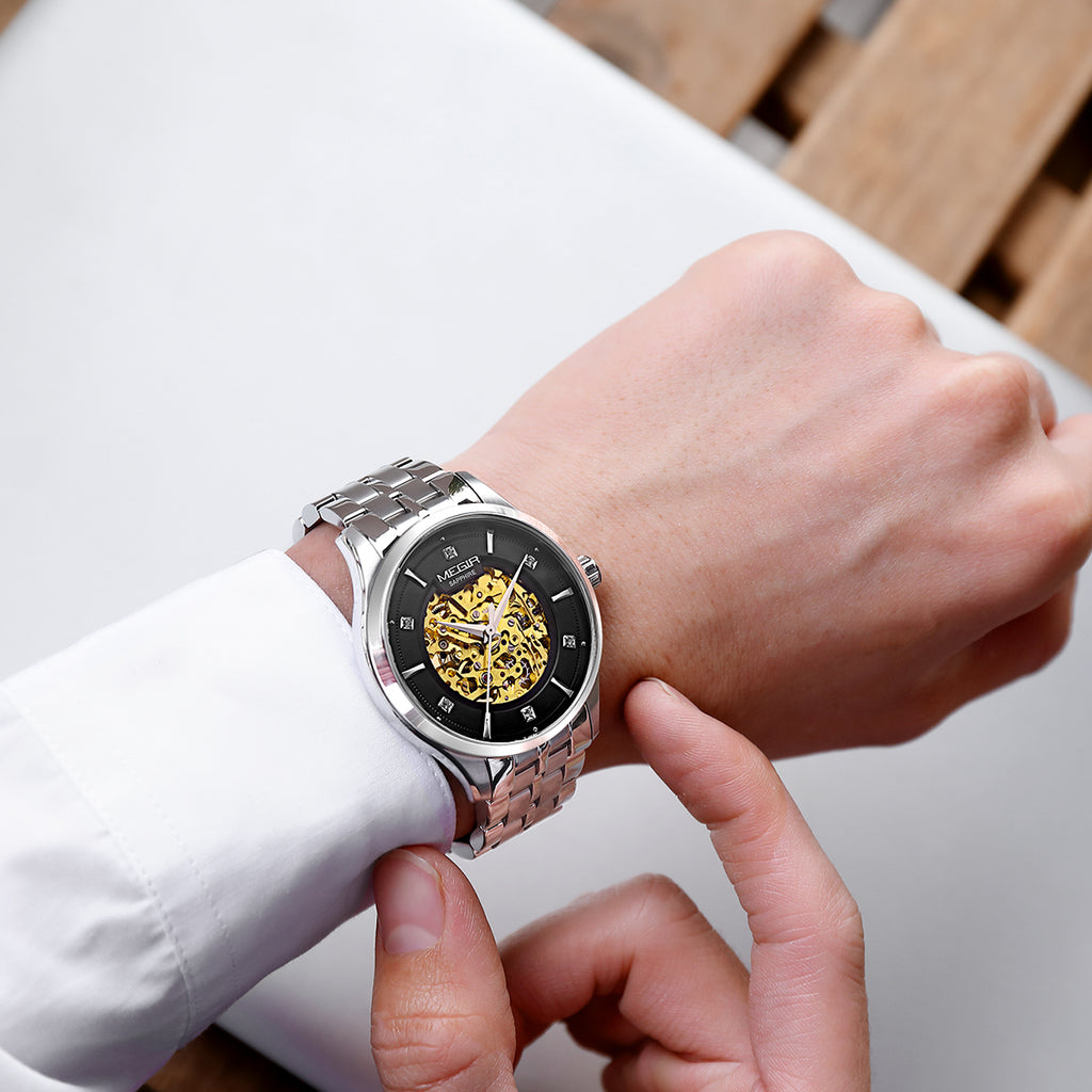 MEGIR Luxury Men Watches Waterproof Automatic Mechanical Watch Stainless Steel Sapphire Gold Business WristWatch Reloj Hombre 62058