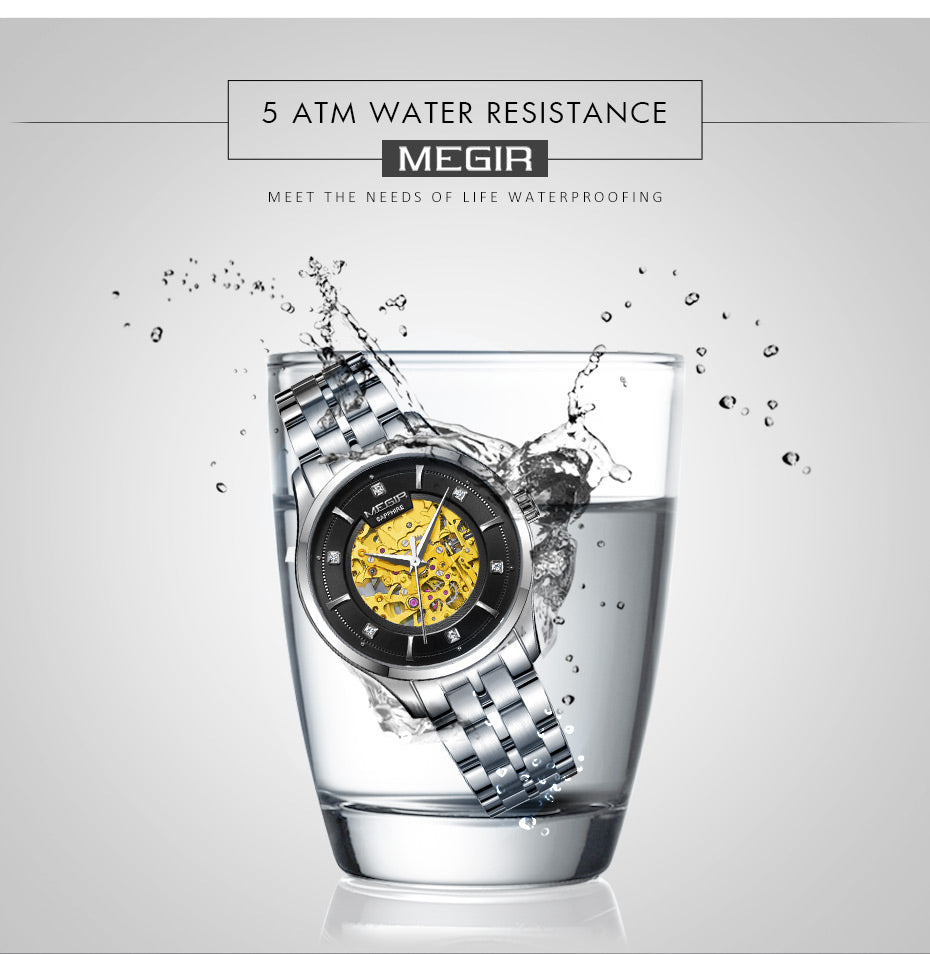 MEGIR Luxury Men Watches Waterproof Automatic Mechanical Watch Stainless Steel Sapphire Gold Business WristWatch Reloj Hombre 62058