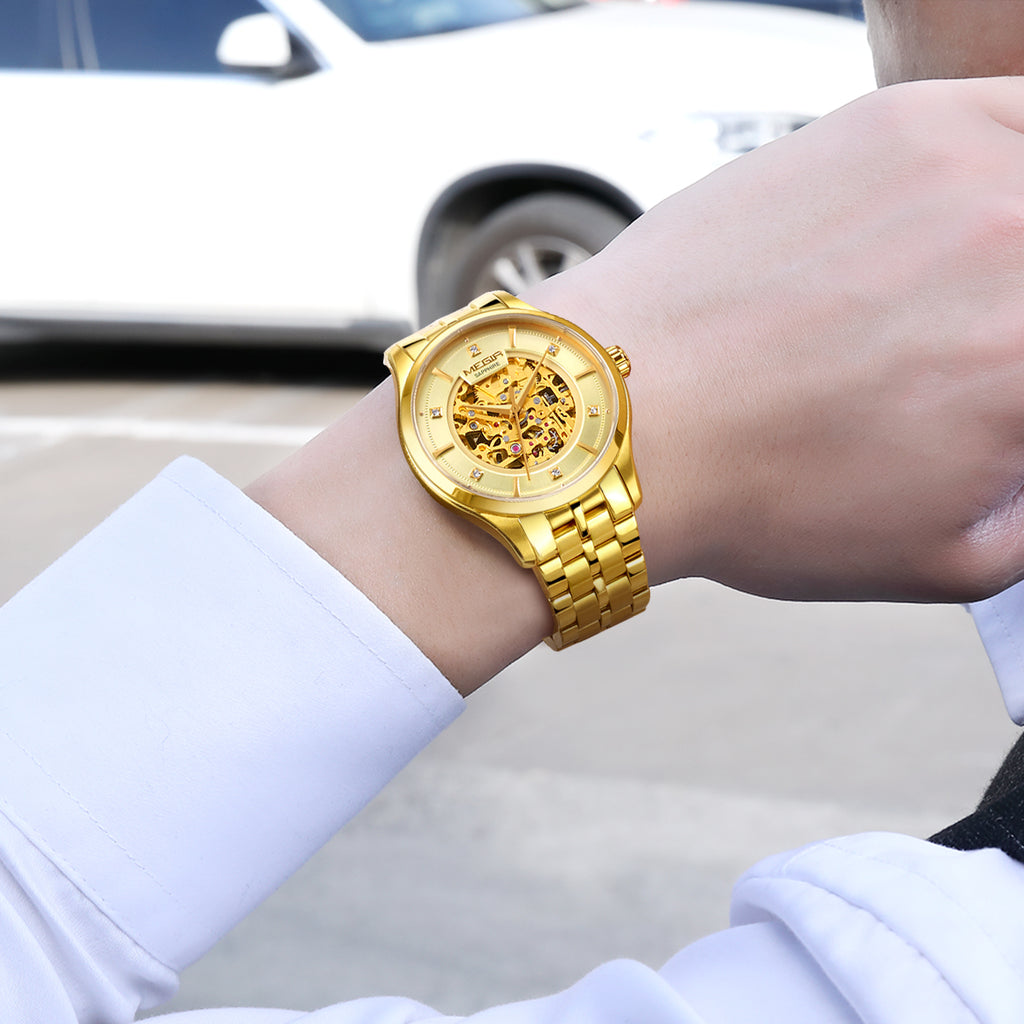 MEGIR Luxury Men Watches Waterproof Automatic Mechanical Watch Stainless Steel Sapphire Gold Business WristWatch Reloj Hombre 62058