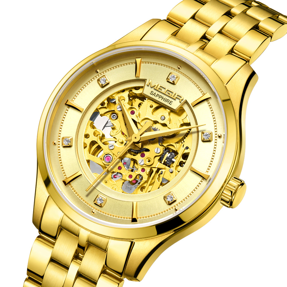 MEGIR Luxury Men Watches Waterproof Automatic Mechanical Watch Stainless Steel Sapphire Gold Business WristWatch Reloj Hombre 62058