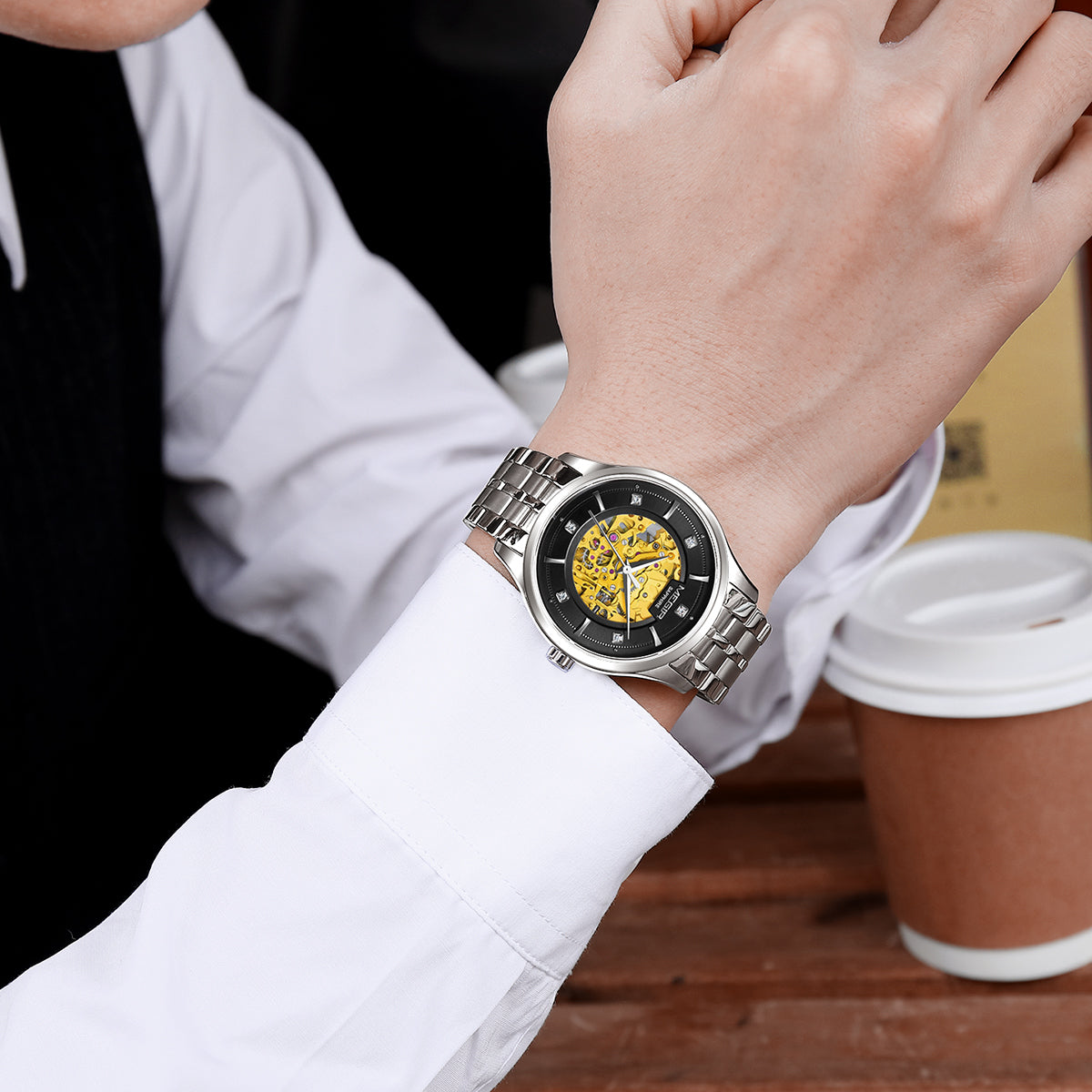 MEGIR Luxury Men Watches Waterproof Automatic Mechanical Watch Stainless Steel Sapphire Gold Business WristWatch Reloj Hombre 62058