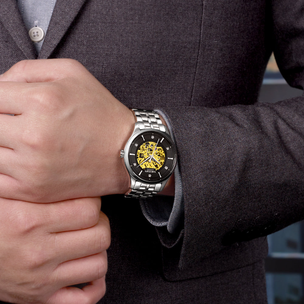 MEGIR Luxury Men Watches Waterproof Automatic Mechanical Watch Stainless Steel Sapphire Gold Business WristWatch Reloj Hombre 62058