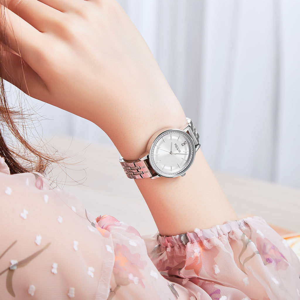 MEGIR Luxury Watches for Women Stainless Steel Dress Clock Fashion Elegant Wristwatch Quartz Watch Ladies Clock Reloj Mujer 7012