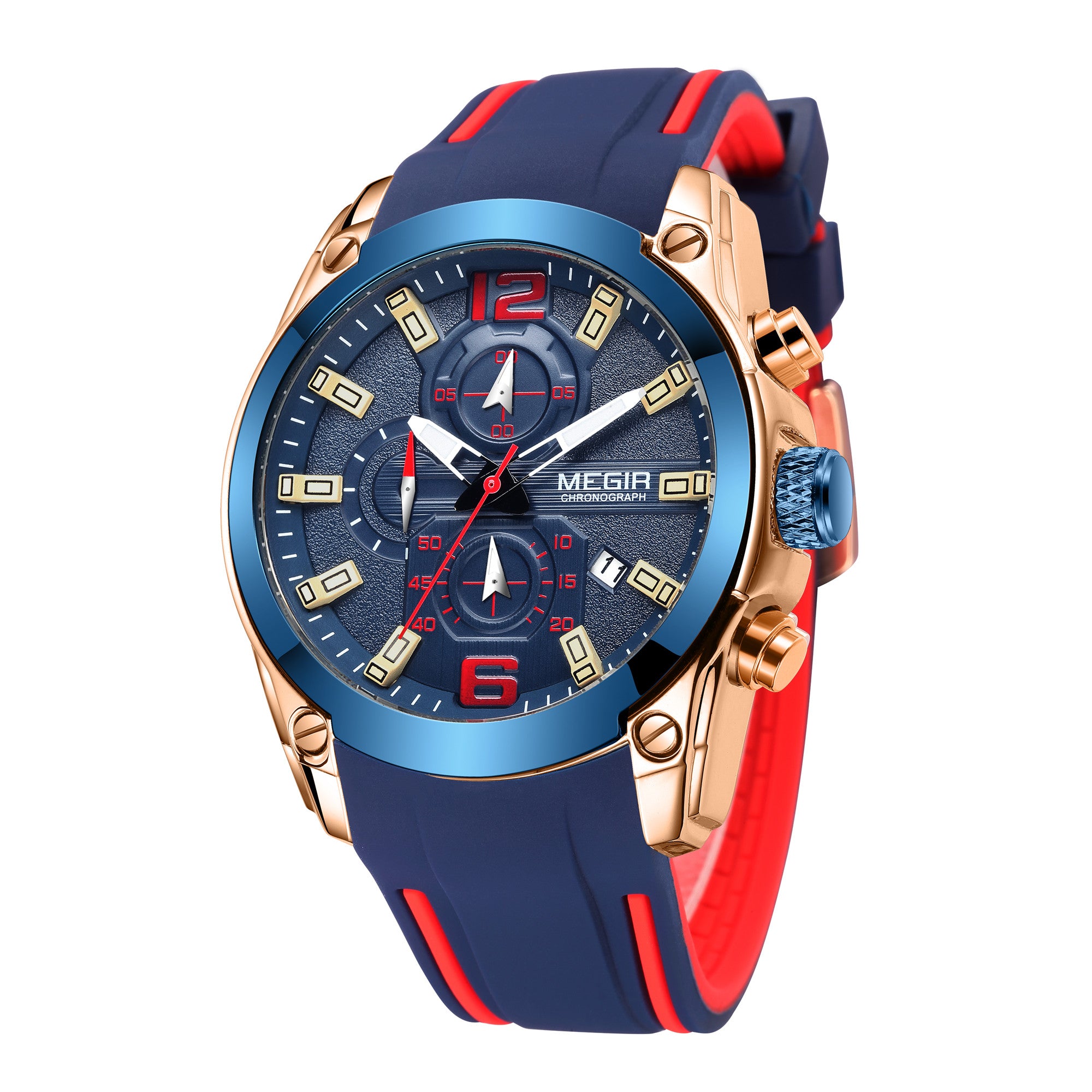MEGIR Brand Luxury Big Dial Sport Quartz Watch for Men Waterproof Silicone Strap Chronograph Clock Wristwatch Reloj Hombre 2063