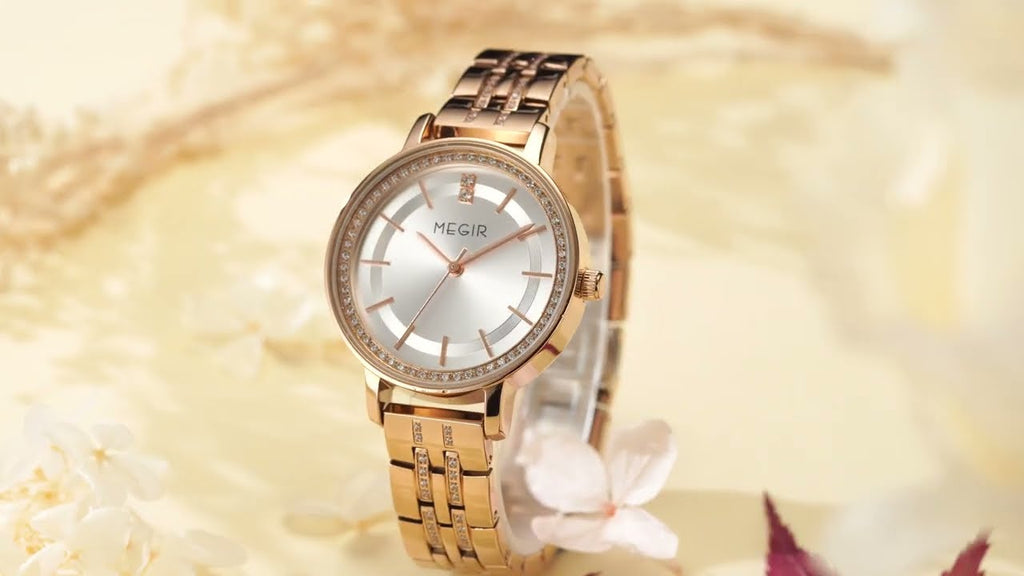 MEGIR Luxury Watches for Women Stainless Steel Dress Clock Fashion Elegant Wristwatch Quartz Watch Ladies Clock Reloj Mujer 7012
