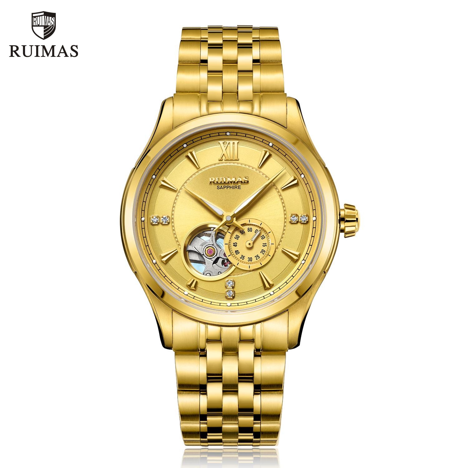RUIMAS Luxury Men Mechanical Watches Sapphire Glass Stainless Steel Bracelet Business Casual WristWatch Clock Montre Homme 6736