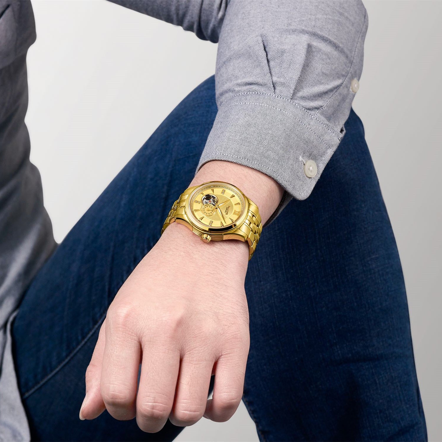 RUIMAS Luxury Men Mechanical Watches Sapphire Glass Stainless Steel Bracelet Business Casual WristWatch Clock Montre Homme 6736