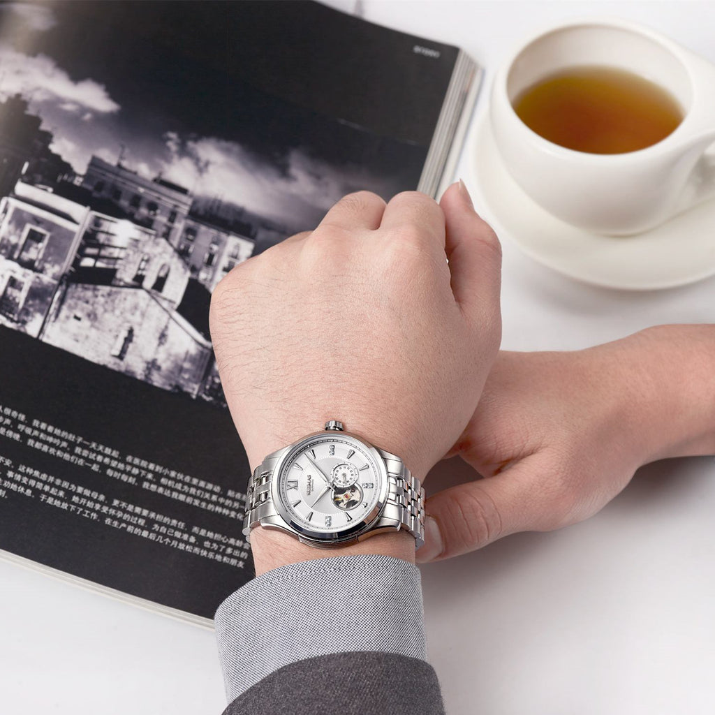 RUIMAS Luxury Men Mechanical Watches Sapphire Glass Stainless Steel Bracelet Business Casual WristWatch Clock Montre Homme 6736