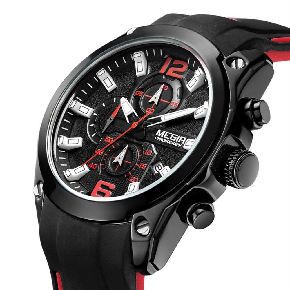 MEGIR Brand Luxury Big Dial Sport Quartz Watch for Men Waterproof Silicone Strap Chronograph Clock Wristwatch Reloj Hombre 2063