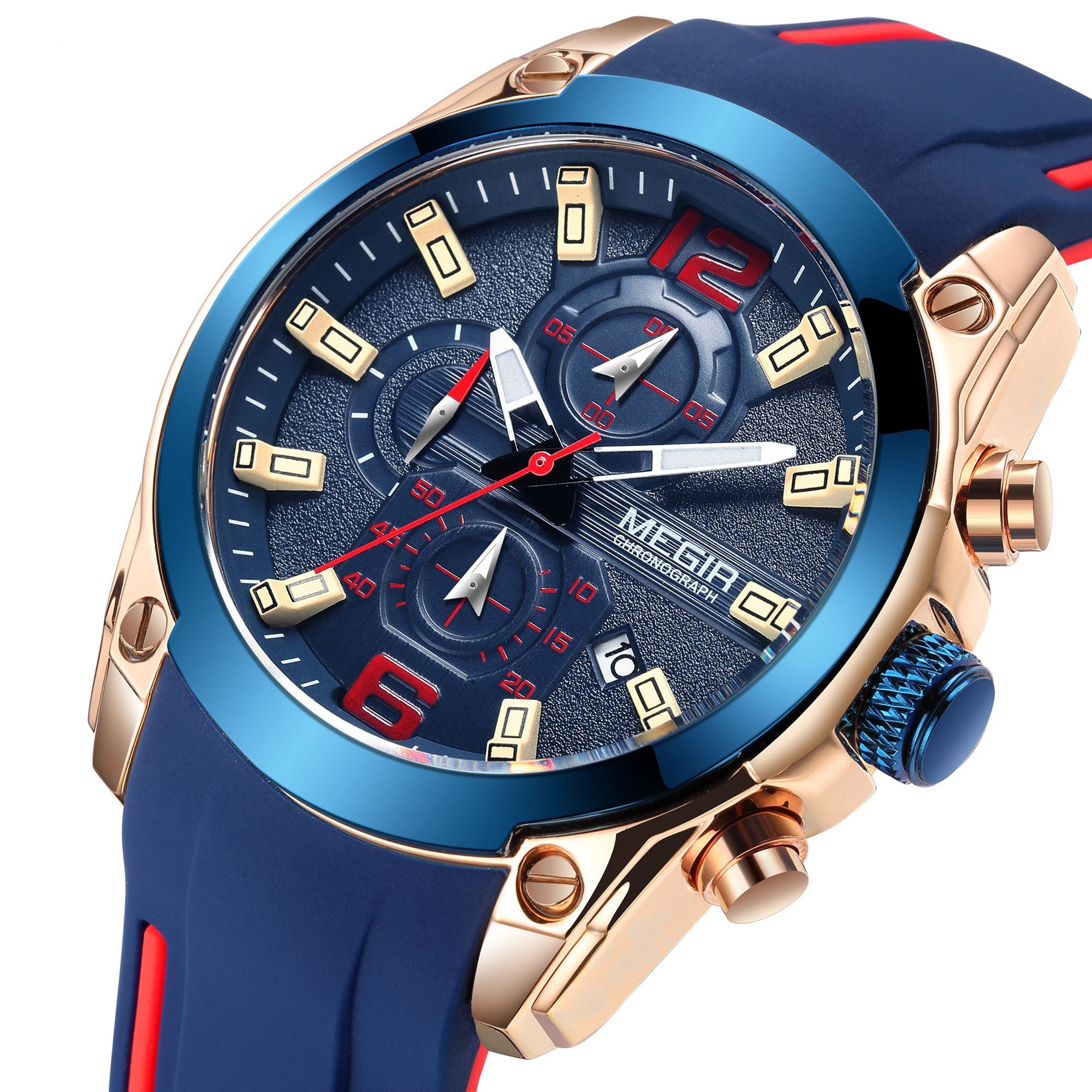 MEGIR Brand Luxury Big Dial Sport Quartz Watch for Men Waterproof Silicone Strap Chronograph Clock Wristwatch Reloj Hombre 2063