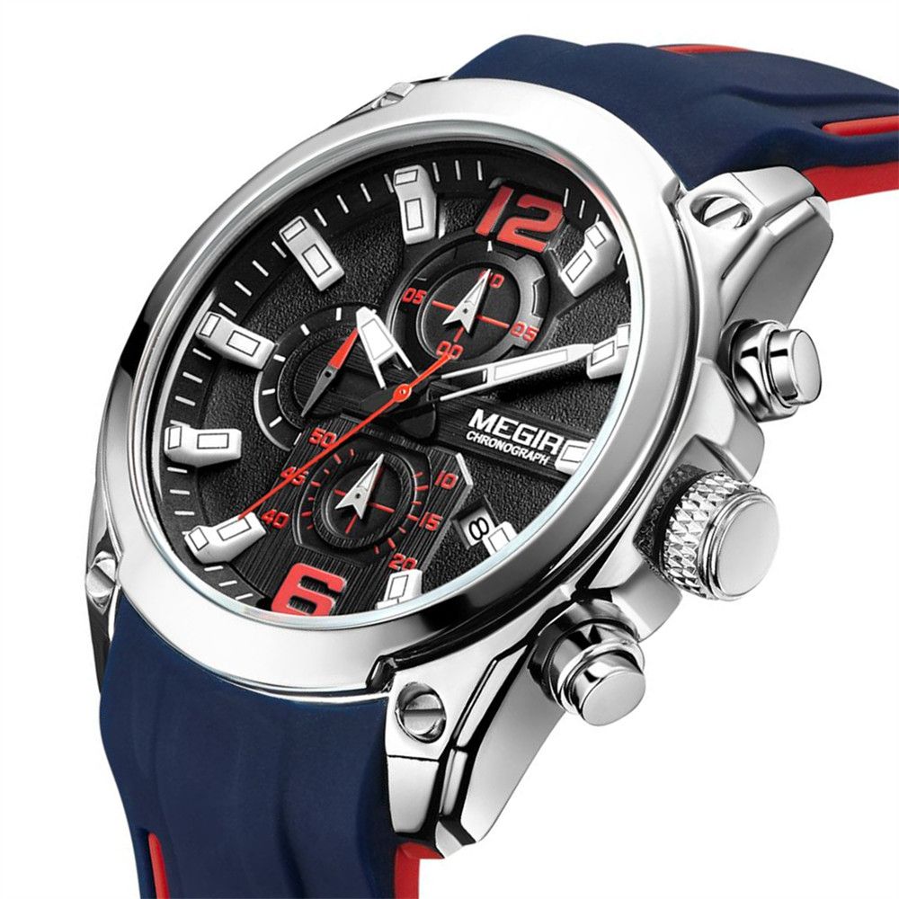 MEGIR Brand Luxury Big Dial Sport Quartz Watch for Men Waterproof Silicone Strap Chronograph Clock Wristwatch Reloj Hombre 2063