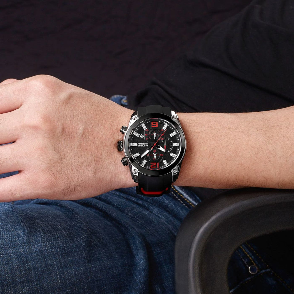 MEGIR Brand Luxury Big Dial Sport Quartz Watch for Men Waterproof Silicone Strap Chronograph Clock Wristwatch Reloj Hombre 2063