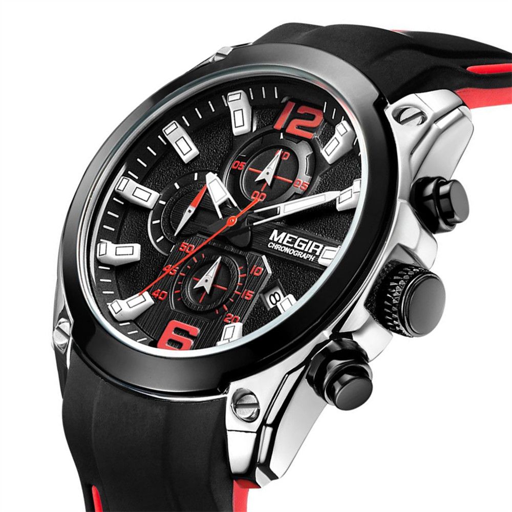 MEGIR Brand Luxury Big Dial Sport Quartz Watch for Men Waterproof Silicone Strap Chronograph Clock Wristwatch Reloj Hombre 2063
