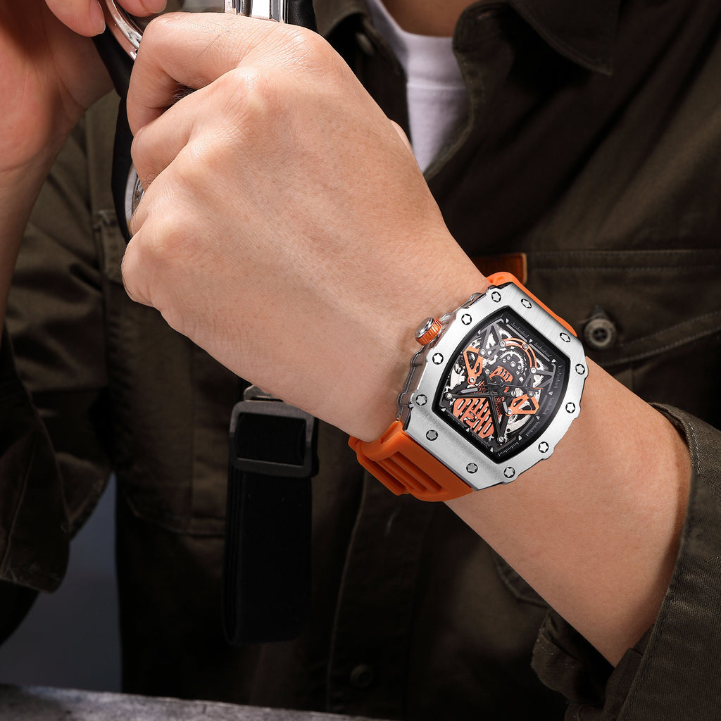 RUIMAS Luxury Watch Men Fashion Automatic Mechanical Watches Clock Silicone Strap Sport Casual Wristwatch Big Dial Reloj Hombre 341