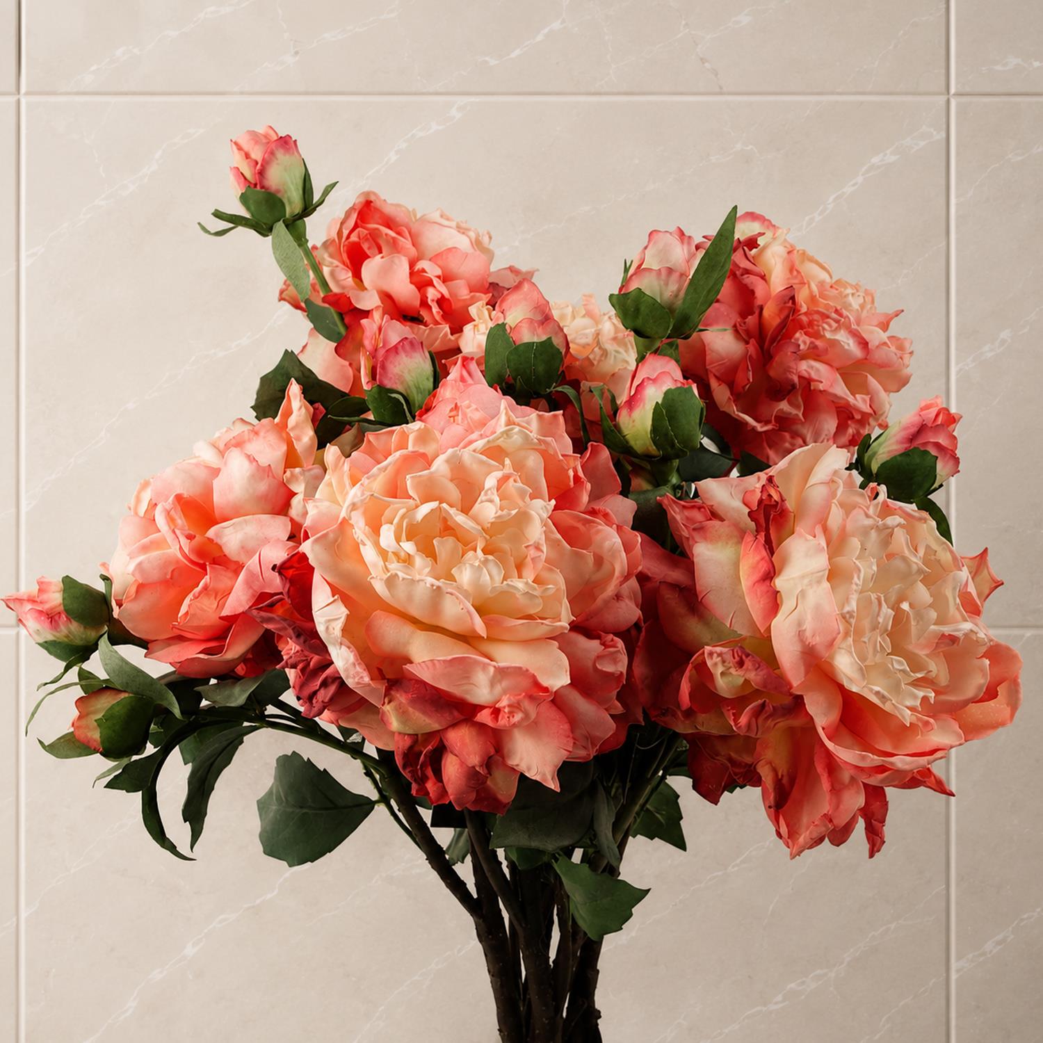 6 x 60cm Peony Artificial Flower Pink - 6 flowers 18 buds - Premium Quality