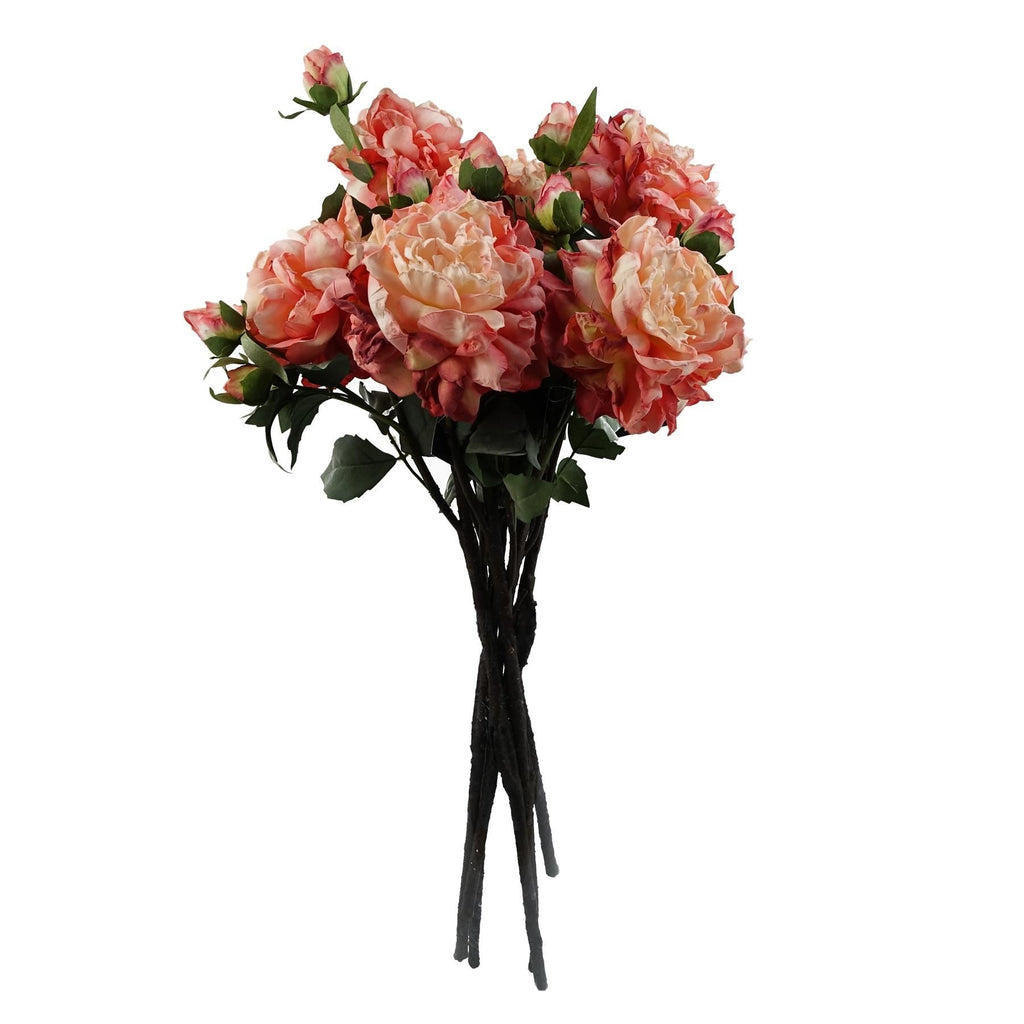 6 x 60cm Peony Artificial Flower Pink - 6 flowers 18 buds - Premium Quality