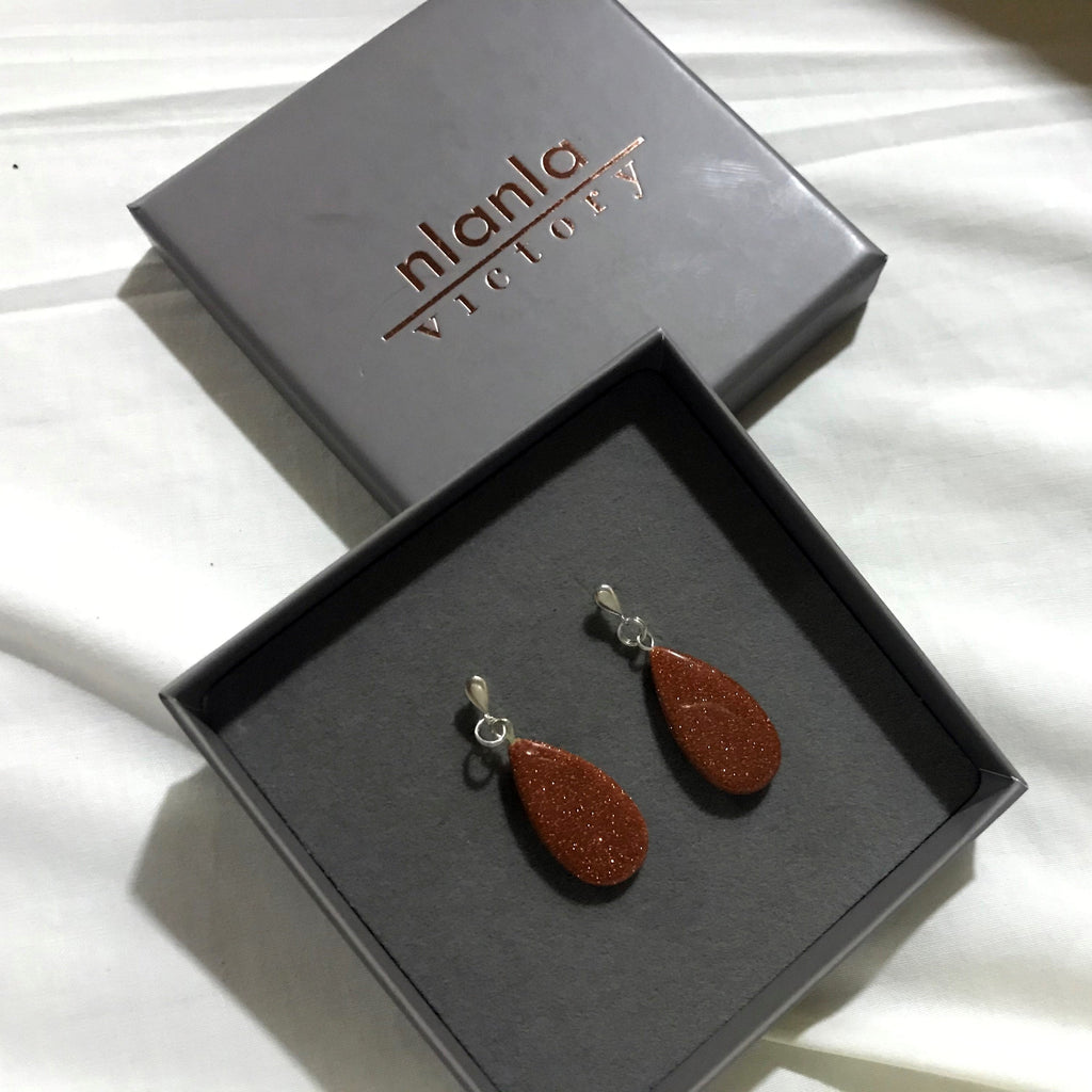 Brown Goldstone Teardrop Earrings, Brown Goldstone Sterling Silver Earrings, Gemstone Stud Earrings | by nlanlaVictory