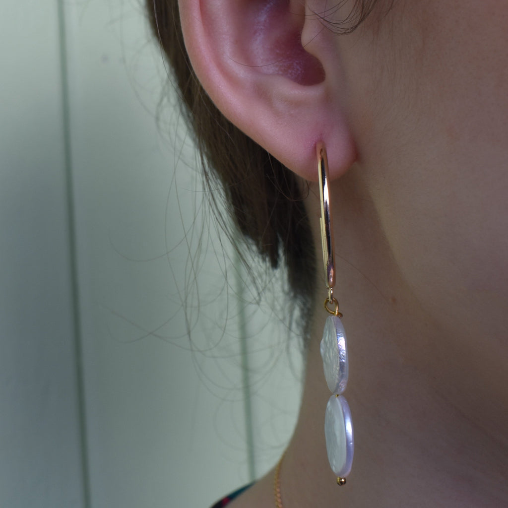Silver double pearl hoop freshwater pearl earrings | by Ifemi Jewels
